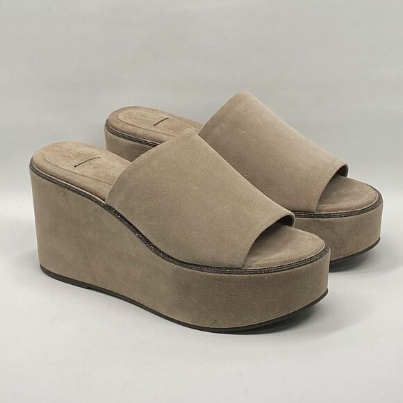 Brunello Cucinelli Suede Monili Platform Slide Sandals size 38 - Picture 1 of 13